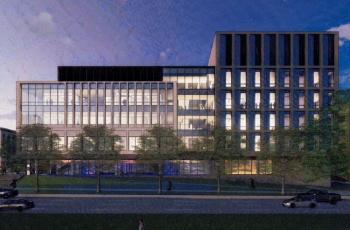 Photo rendering of the exterior of the new Interdisciplinary Science and Engineering Building from Martin Luther King Jr. Blvd.