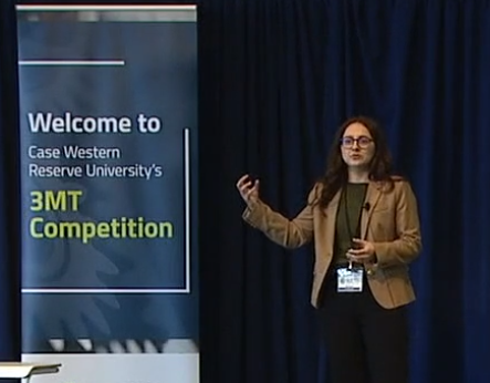 PhD candidate Noa Nuzov presents  at the 2025 3MT competition.