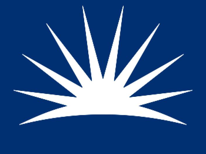 White CWRU Sunburst on a CWRU Blue background without a frame.