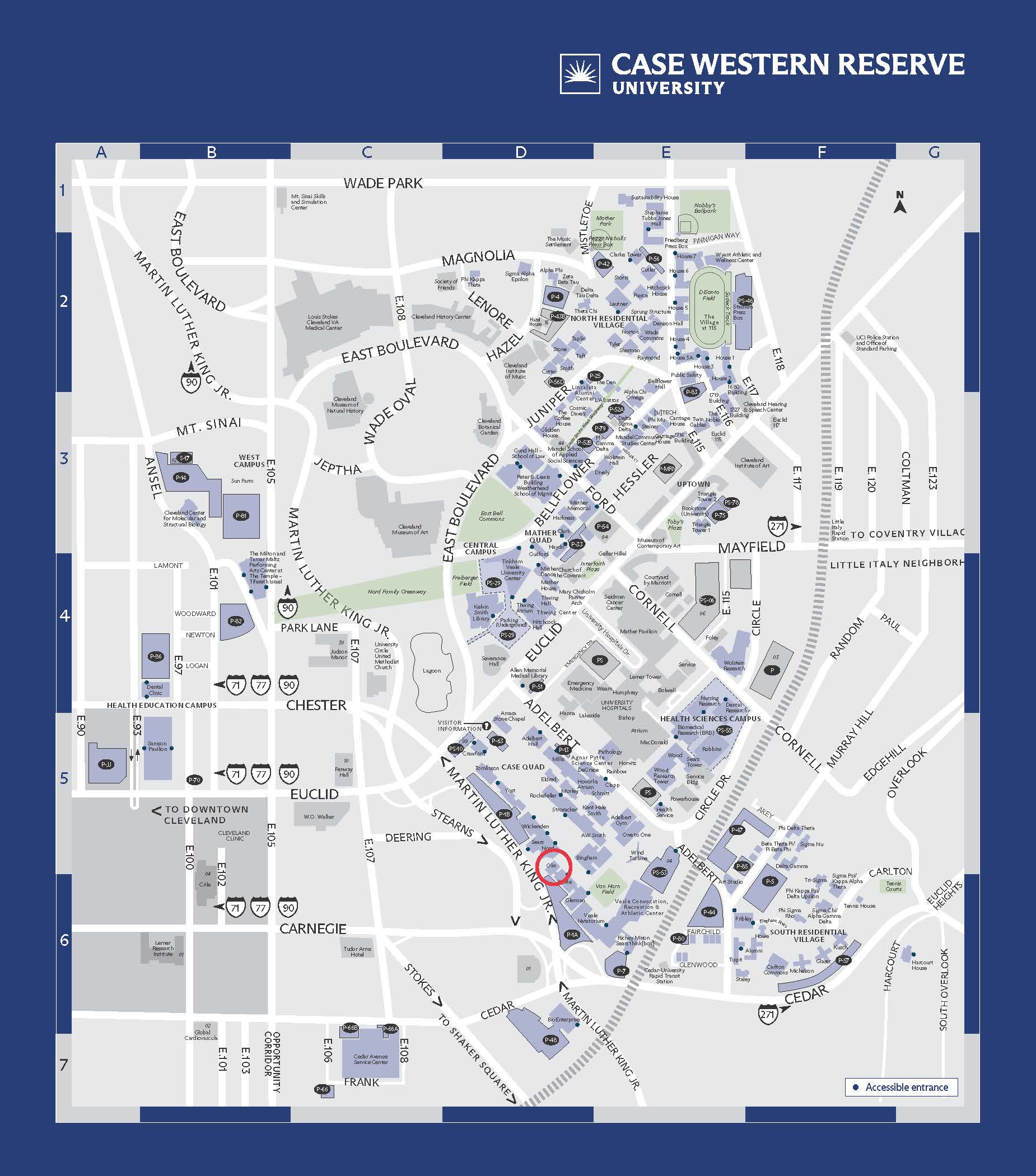 Campus Map Denoting Olin Building Location