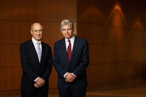 Dr. Gerson & Dr. Schwartz standing next to each other in the WRB auditorium