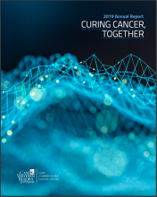 Case CCC Annual Report 2019 Cover with blue graphic and cancer center logo