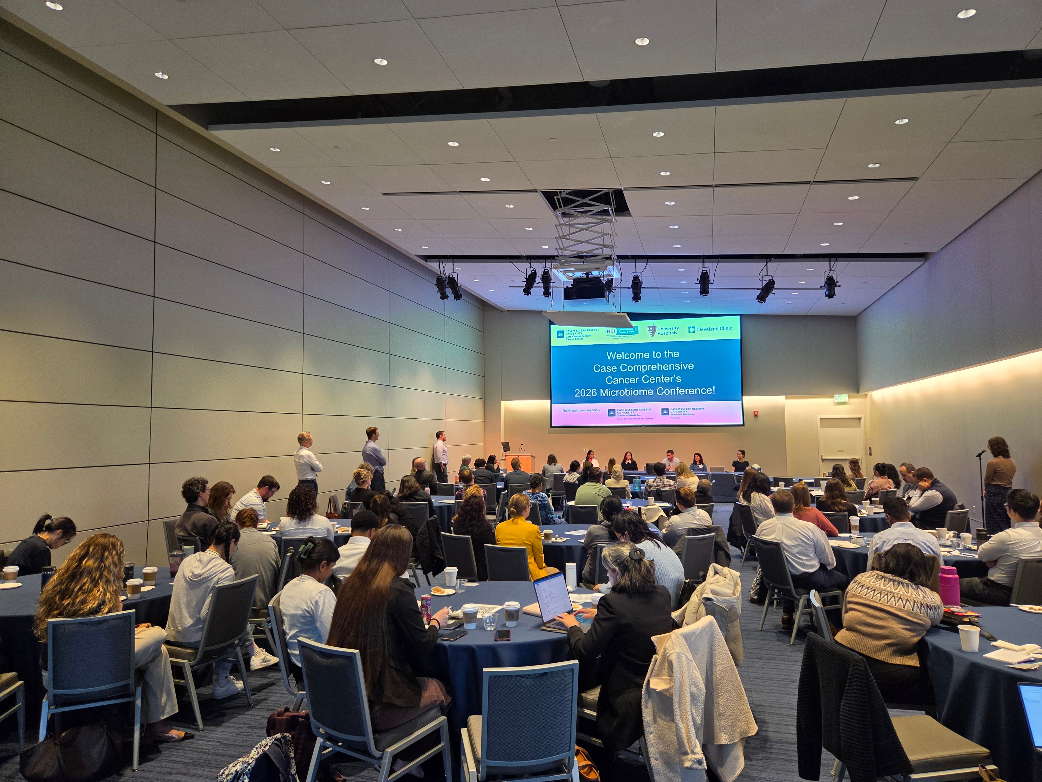 Attendees participate in a conference session during the 2026 Case Comprehensive Cancer Center Microbiome Conference.