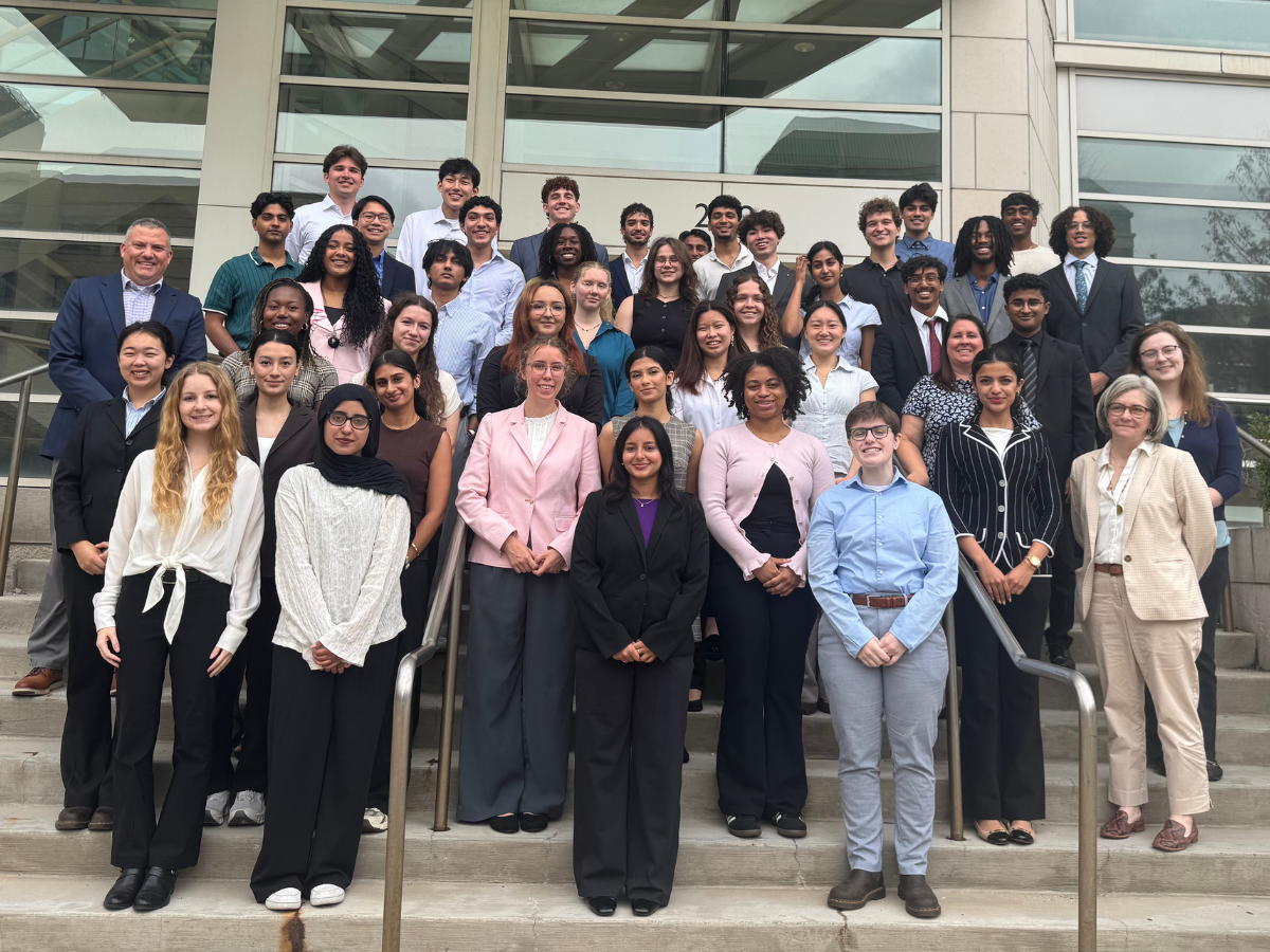 2026 CanSUR students, faculty mentors, and program staff gather for a group photo outside Case Western Reserve University.