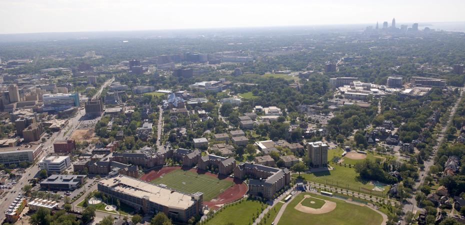 Aerial shot of CWRU and Cleveland