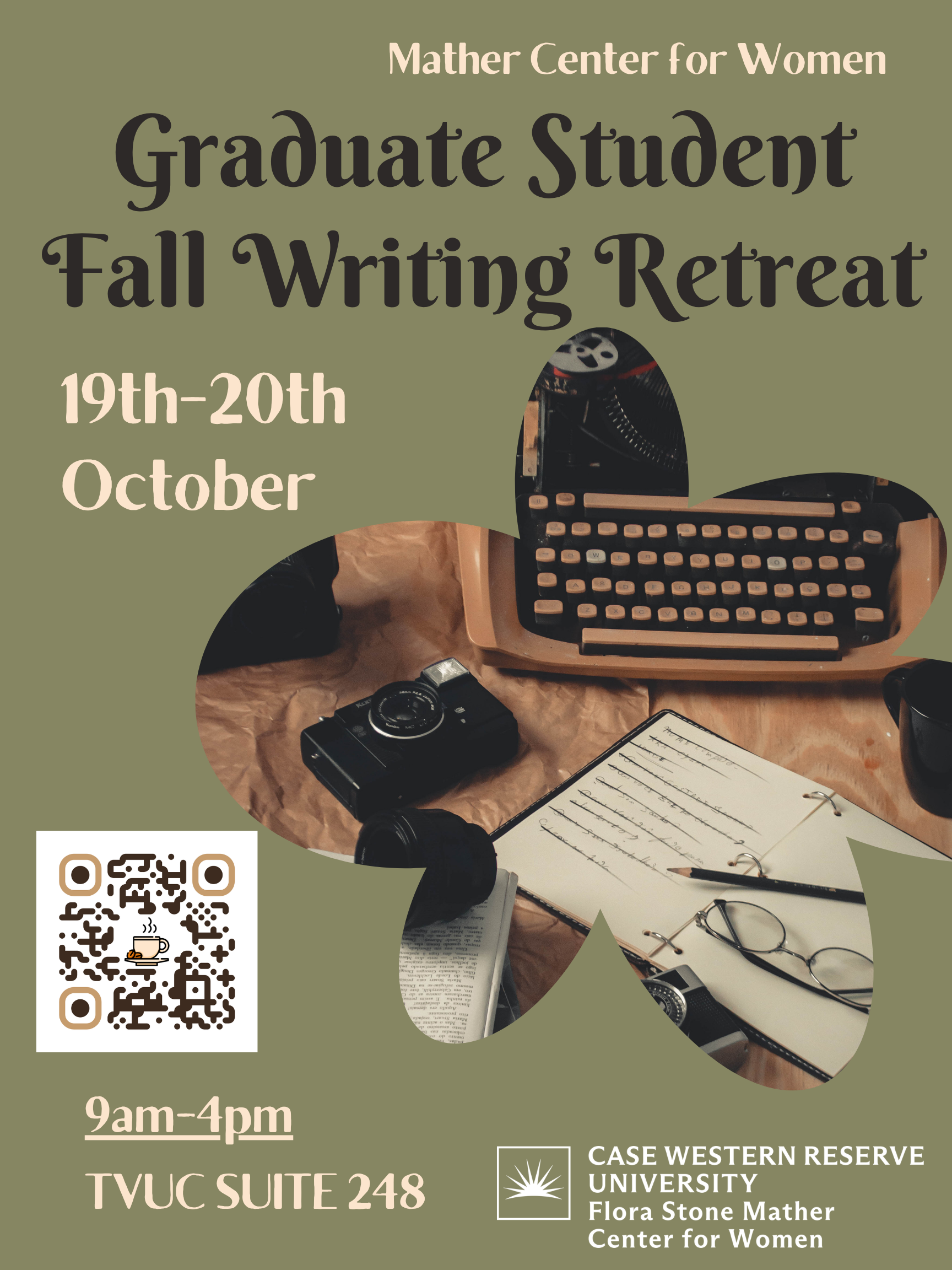 Graduate Student Writing Retreat Flyer, inage of typewriter and notebook