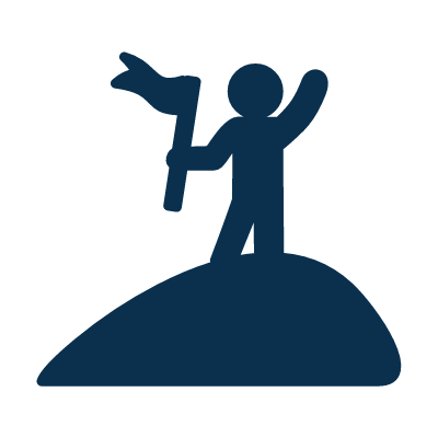 Icon of person standing on a mountain holding a flag