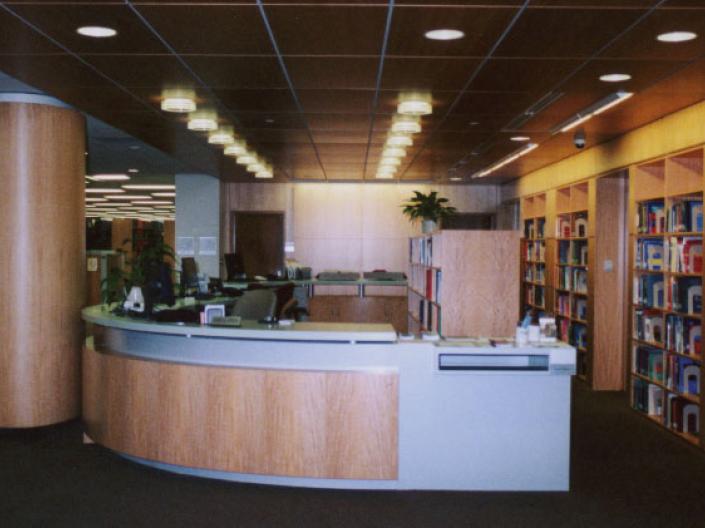 Interior view of front desk of Health Center Library