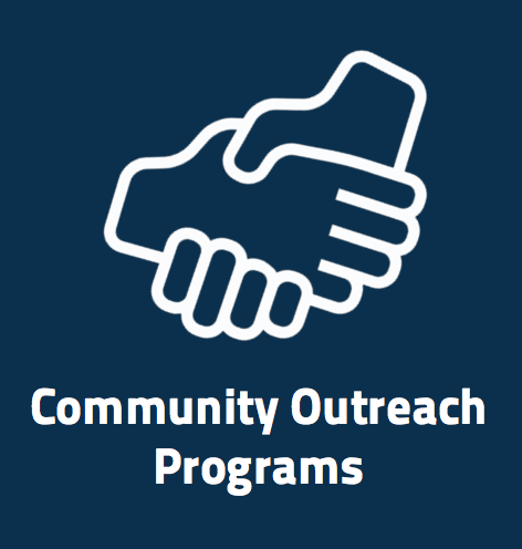 Community Outreach Programs button featuring two hands grasping