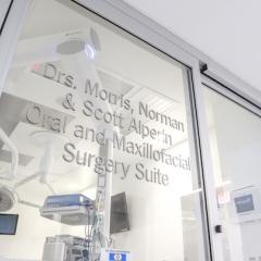 Window of the CWRU Oral and Maxillofacial Surgery clinic and equipment inside
