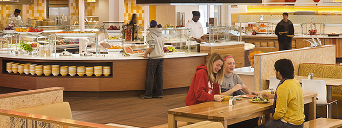 Students eating in one of the CWRU dining halls