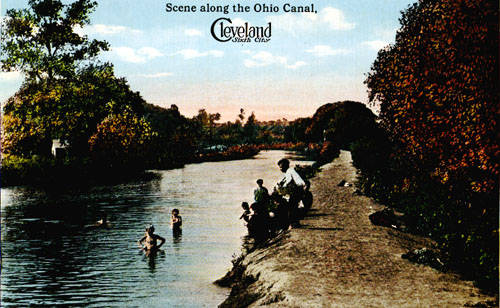 Early 20th century postcard for “Cleveland: Sixth City.” “Scene along the Ohio Canal.” 