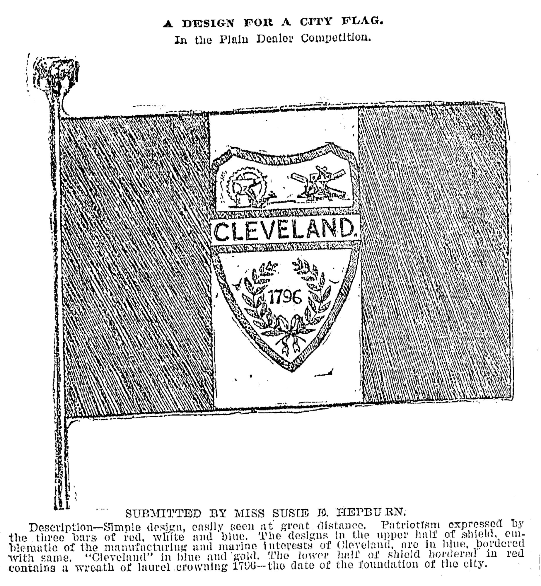 Susan Hepburn's original design for the municipal flag of Cleveland, as published in The Plain Dealer on September 15, 1895