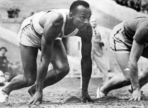 Jesse Owens in Starting Position Before a Race