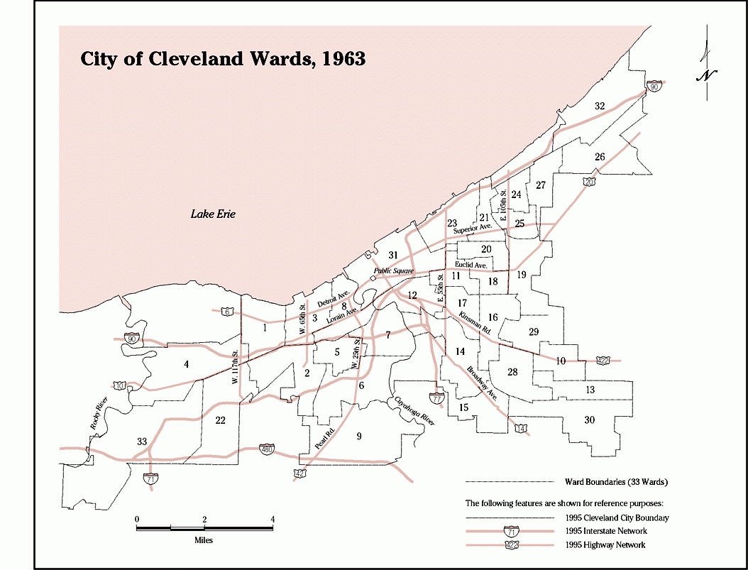 Map of City of Cleveland Wards, 1963