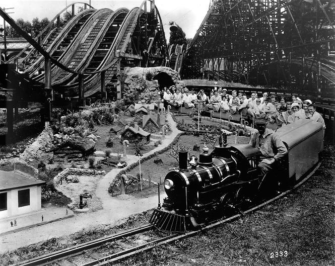 Patrons at Euclid Beach Park ride the miniature railroad train, ca. 1930s. Courtesy of Amusement Park Books, Inc./Ed Chukayne