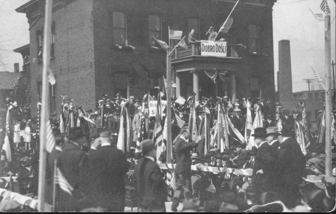 Opening Day Crowds for the Slovenian National Home, ca 1924. WRHS.