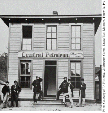 Black and white photograph of Central Petroleum Company with company workers posing outisde.