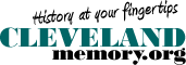 Graphic Cleveland Memory in Green and Black Typeface reading &quot;History at your fingertips  Cleveland Memory.org