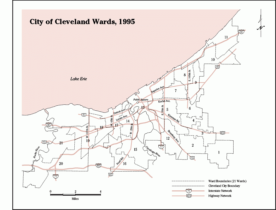 Map of City of Cleveland Wards, 1995