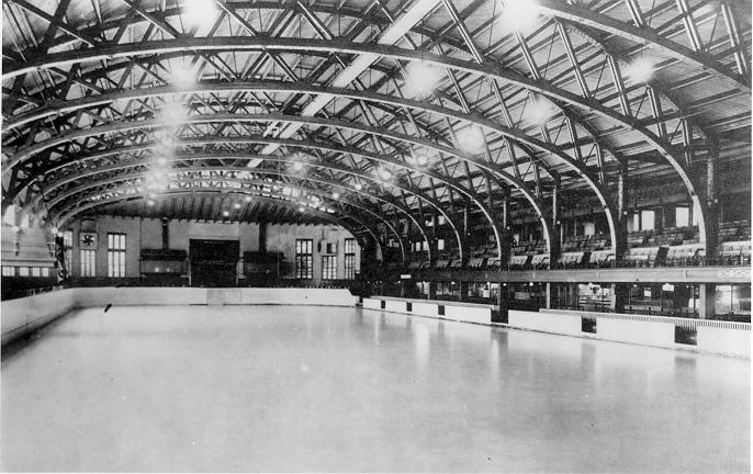 The vast interior of Cleveland’s first ice skating venue, the Elysium stands empty in this undated photograph. WRHS, courtesy of the Kekic Collection