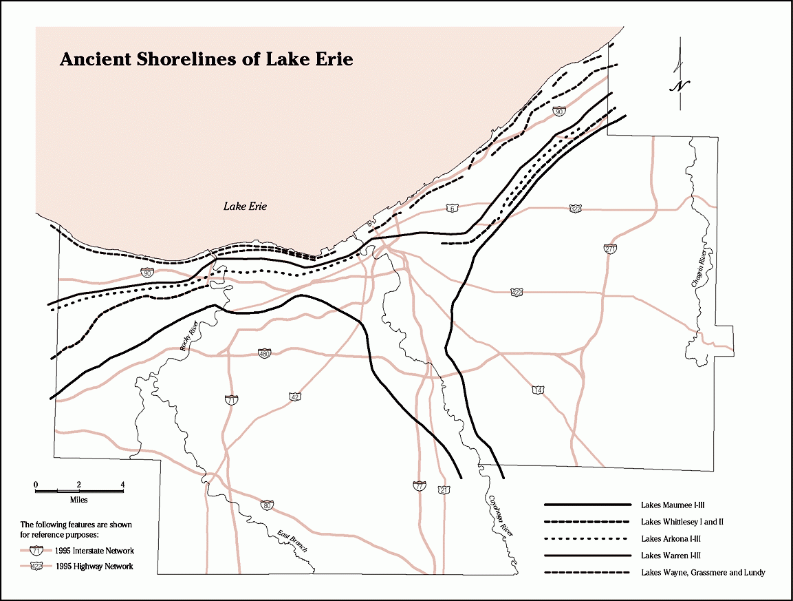 A map of Ancient Shorelines of Lake Erie in Cuyahoga County