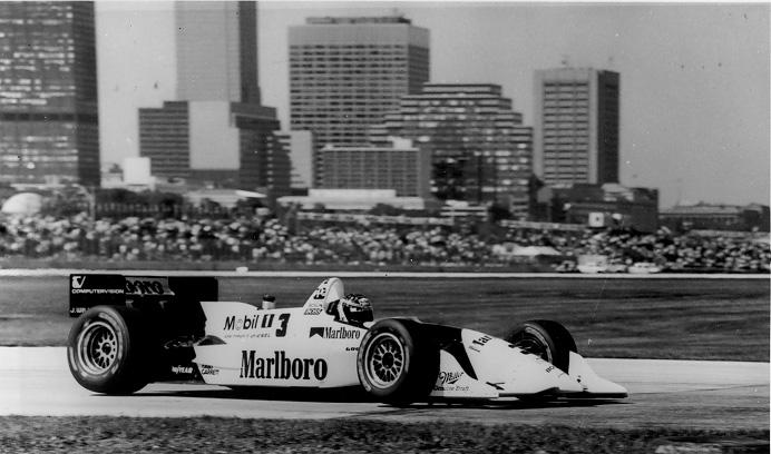 IMG Motor Sports driver Paul Tracy maneuvers through the course at the 1994 Grand Prix of Cleveland. Courtesy of IMG Motor Sports.