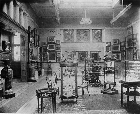 Interior view of the Olney Art Gallery, ca. 1890s. The collection was later transferred to the Dudley Allen Memorial Art Museum at Oberlin College. WRHS.