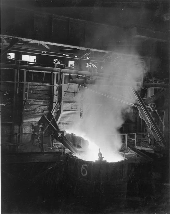 An open hearth furnace at Republic Steel