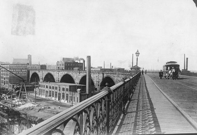 The Superior Avenue Viaduct as it appeared in the 1890s. WRHS.