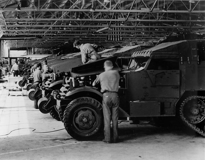 Workers assemble half-trac combat vehicles at the White Motor Co. Plant, 1941. CPL.