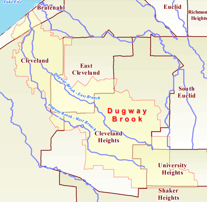 Map of the East and West branches of Dugway Brook in Cleveland, Ohio