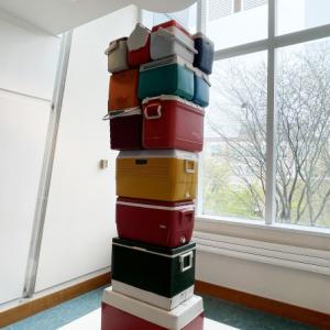 Sculpture by local artist Lauren Yeager features Igloo coolers