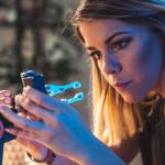 Student looking at a device