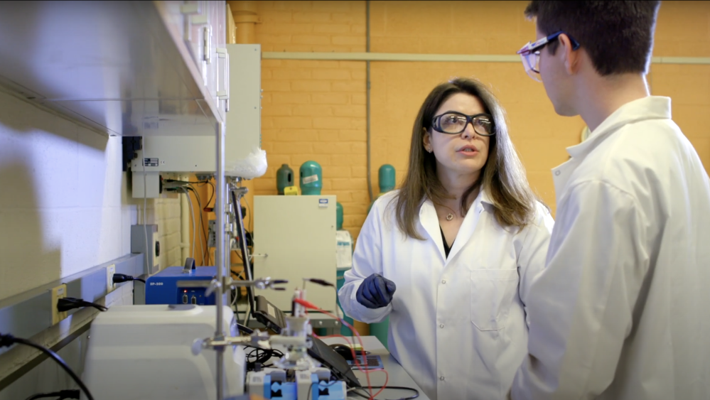 Burcu Gurkan in lab with a student