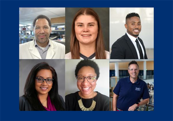 Headshot of panelist. Top right: Dr. Emmitt Jolly, Karen Potts, Clarence Armstrong III. Bottom right, Rini Ghosh, Dr. Naomi Drakeford, and Jason Steckel
