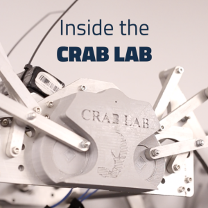 A robot labeled CRAB LAB with the words "Inside the Crab Lab"