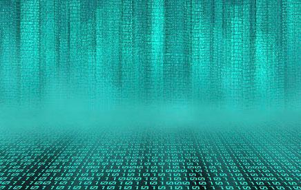 Artistic photograph of binary code in bright green and black