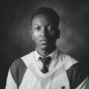 black and white portrait of Vinlaw Mudehwe