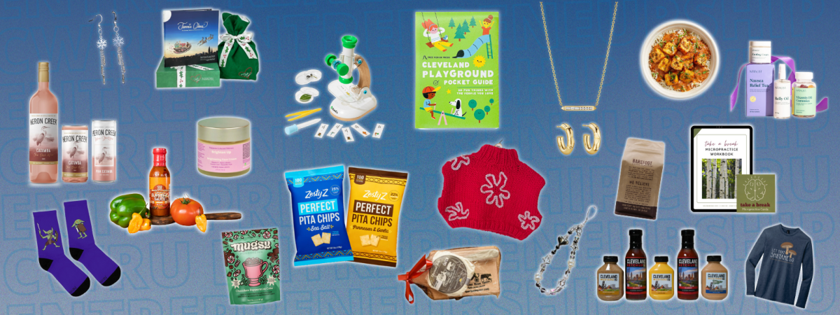 A collage of gifts on a blue background