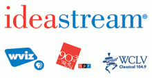 ideastream logo with other logos for partner stations WVIZ, WCPN and WCLV