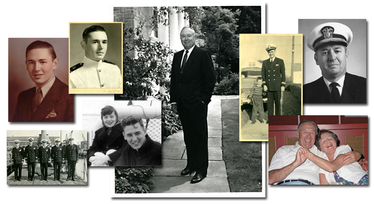 Collage of photos of F. Joseph Callahan throughout his life, including some with his wife