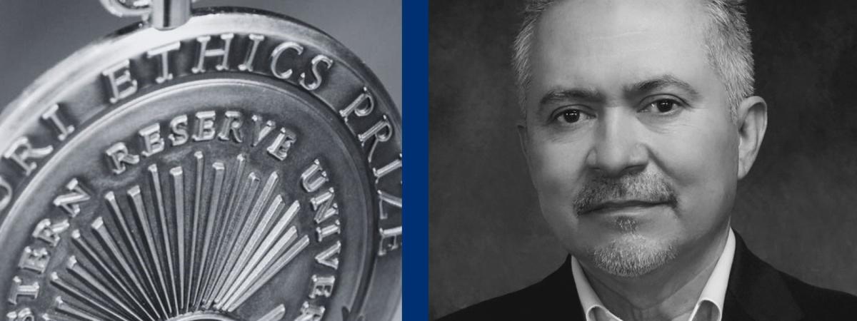 Photo of the Inamori Ethics Prize Medal and Oscar Chacon