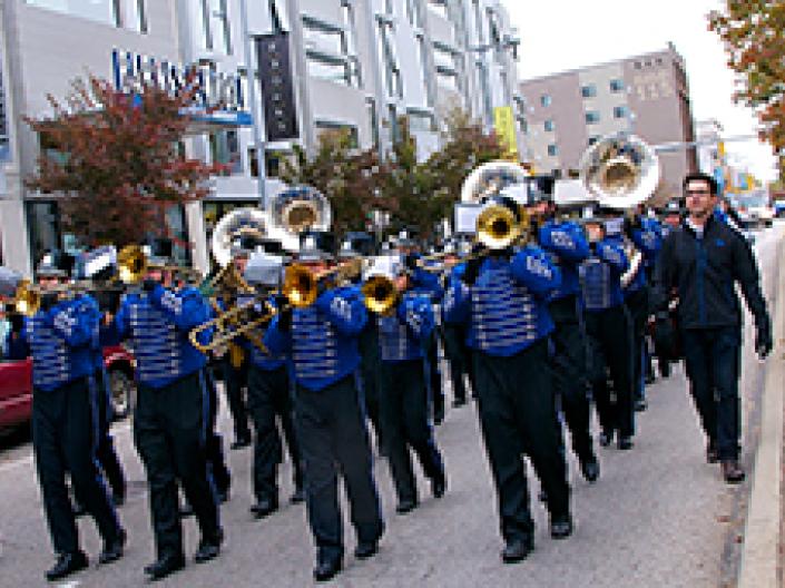 Case Western Reserve University marching band in a parade