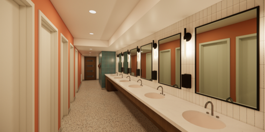 Rendering of a renovated bathroom in the Sherman House