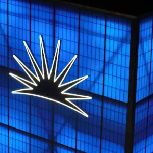 CWRU sunburst signage at Veale Convocation, Recreation and Athletic Center