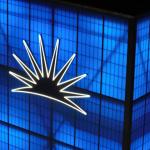 CWRU sunburst signage at Veale Convocation, Recreation and Athletic Center