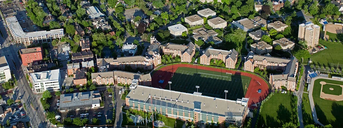 Aerial view of Case Western Reserve University campus.