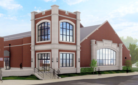 Rendering of the exterior of the Adelbert Gym renovation project