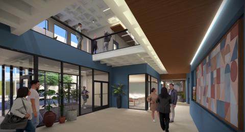 Rendering of the future Moll Institute lobby area